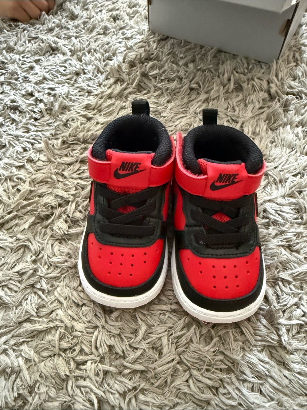 Nike Kids Red and Black High-Top Sneakers with Strap